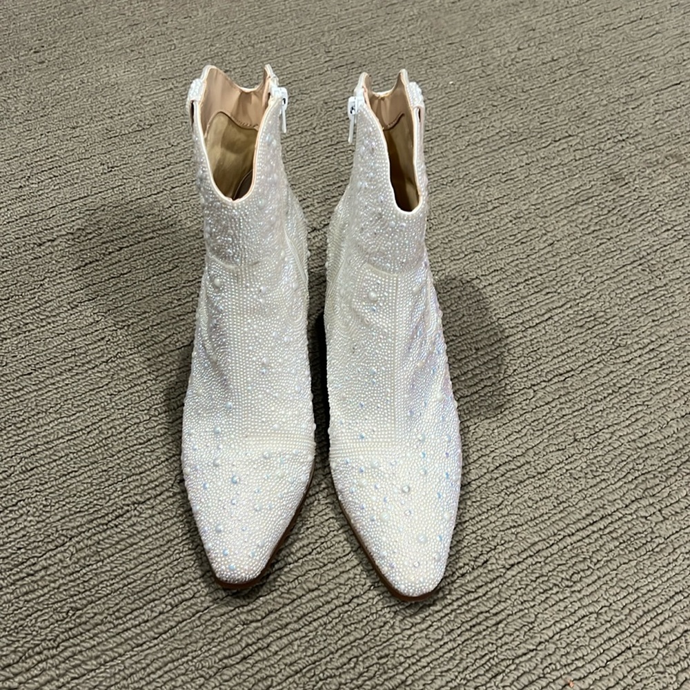 Betsy Johnson Emory iridescent pearl rhinestone western booties